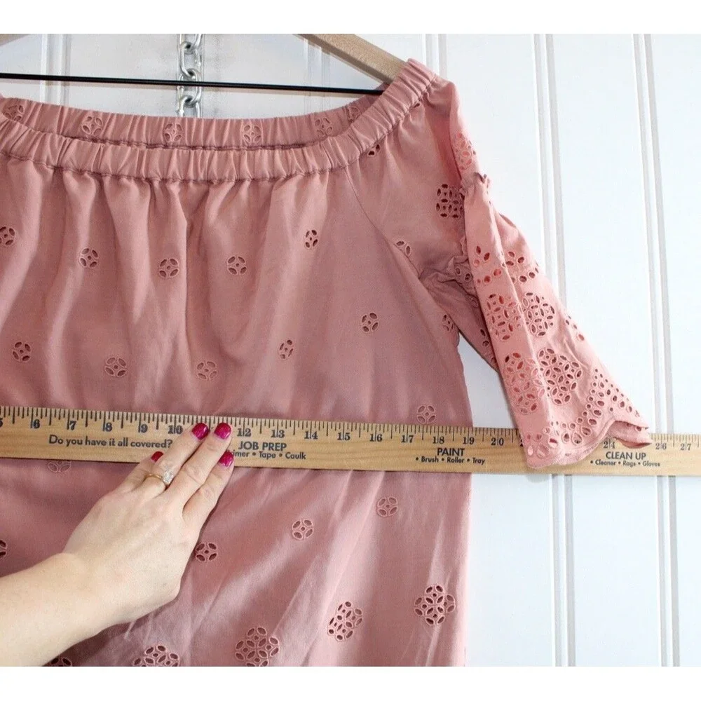 Madewell‎ Dusty Rose Eyelet Off Shoulder Dress Cottagecore Boho Festival Size 2